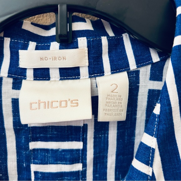 Chico’s no iron enamel maze linen button front tunic top size large - Picture 3 of 8